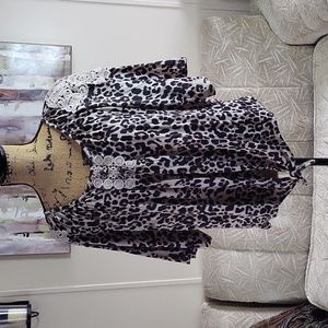 New York Laundry Hi-lo Tie Front Leopard Print Butterfly Sleeve Top